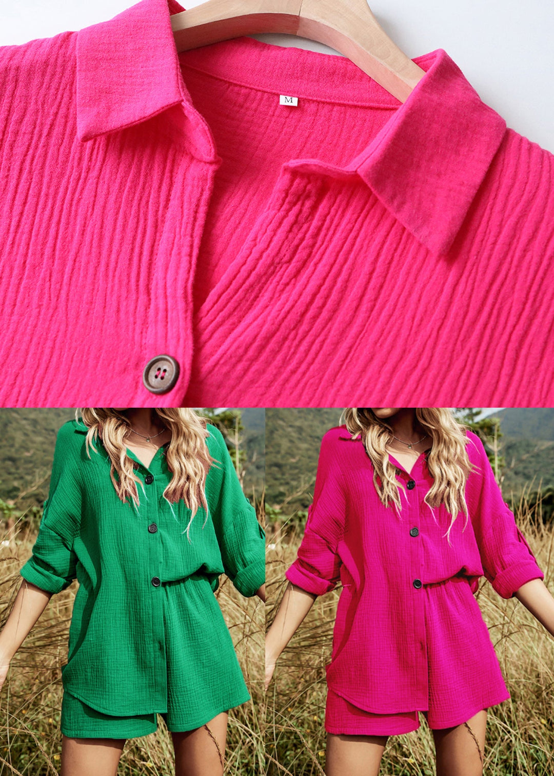 Art Rose Oversized Cotton Womens Two Pieces Set Summer