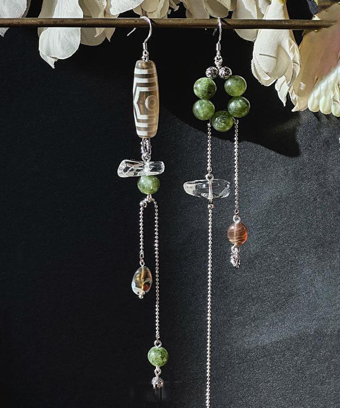 Art Silk Copper Overgild Crystal Agate Chalcedony Asymmetrical Drop Earrings