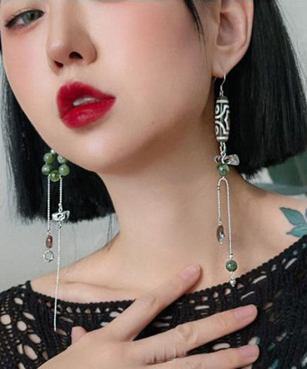 Art Silk Copper Overgild Crystal Agate Chalcedony Asymmetrical Drop Earrings
