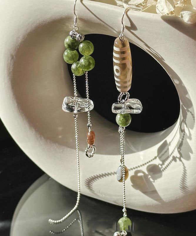 Art Silk Copper Overgild Crystal Agate Chalcedony Asymmetrical Drop Earrings
