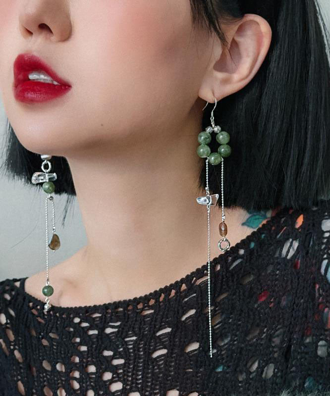Art Silk Copper Overgild Crystal Agate Chalcedony Asymmetrical Drop Earrings