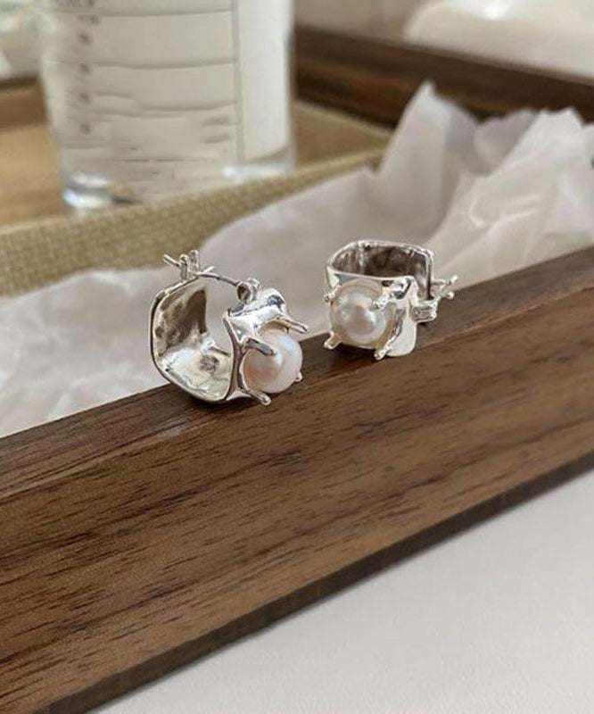 Art Silk Copper Overgild Pearl Stud Earrings