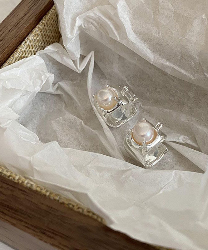 Art Silk Copper Overgild Pearl Stud Earrings