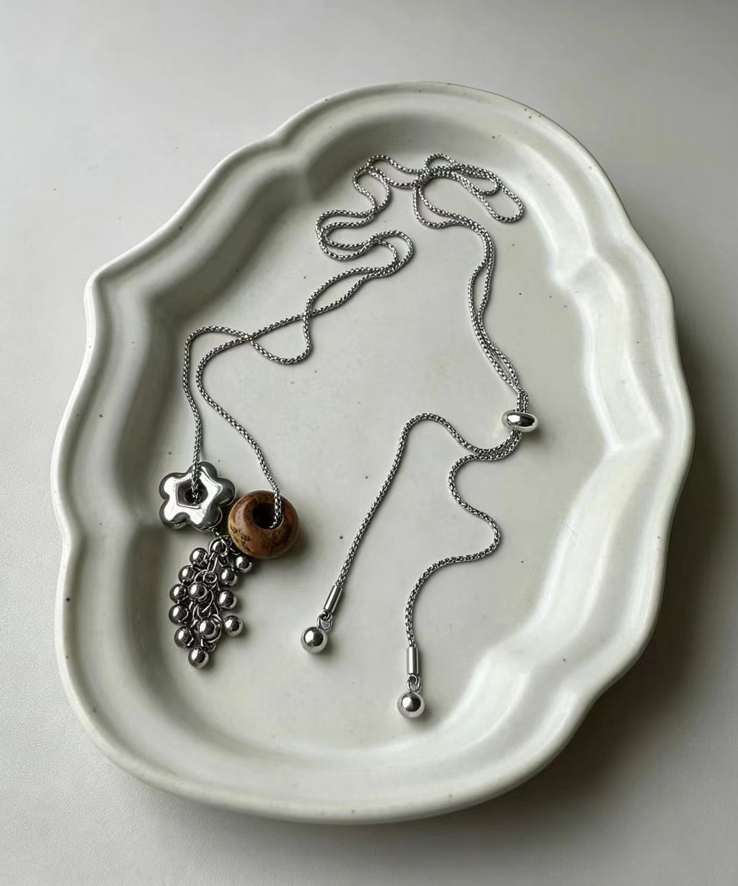 Art Silk Natural Stone Titanium Steel Lariat Necklace