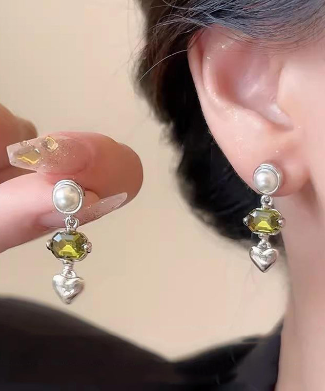 Art Silk Stainless Steel Crystal Pearl Tassel Drop Earrings