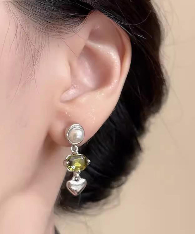 Art Silk Stainless Steel Crystal Pearl Tassel Drop Earrings