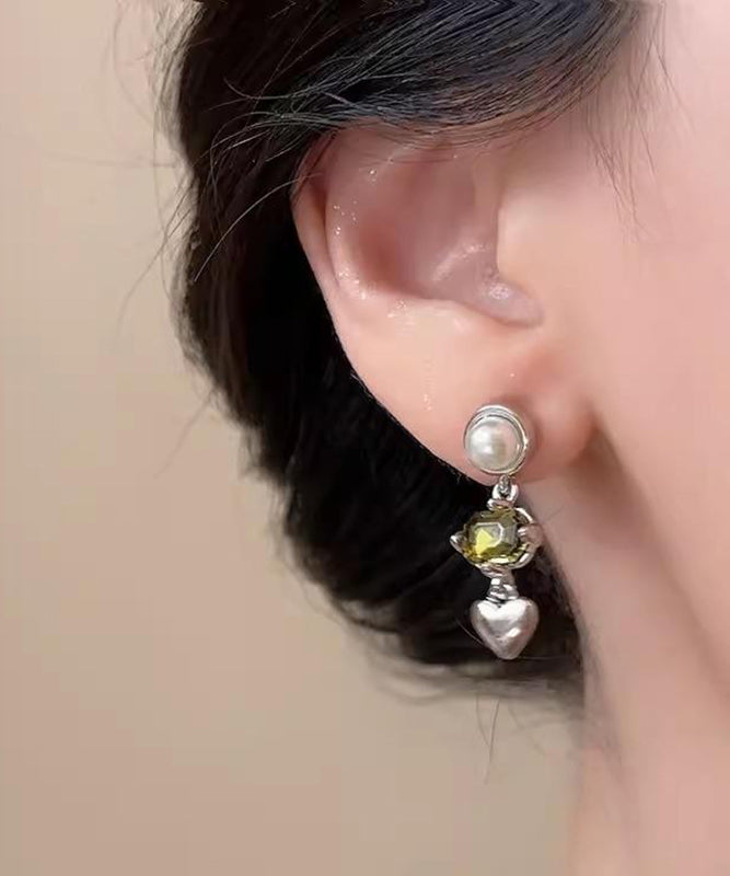 Art Silk Stainless Steel Crystal Pearl Tassel Drop Earrings