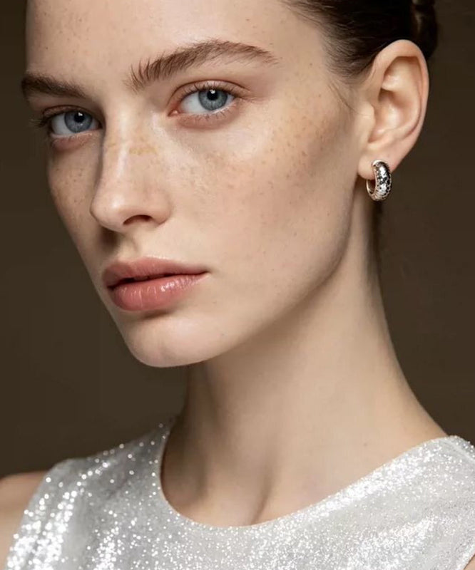 Art Silk Sterling Silver Zircon Hoop Earrings