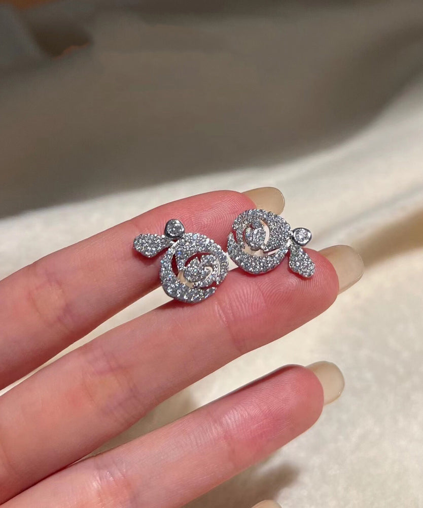 Art Silk Sterling Silver Zircon Rose Stud Earrings