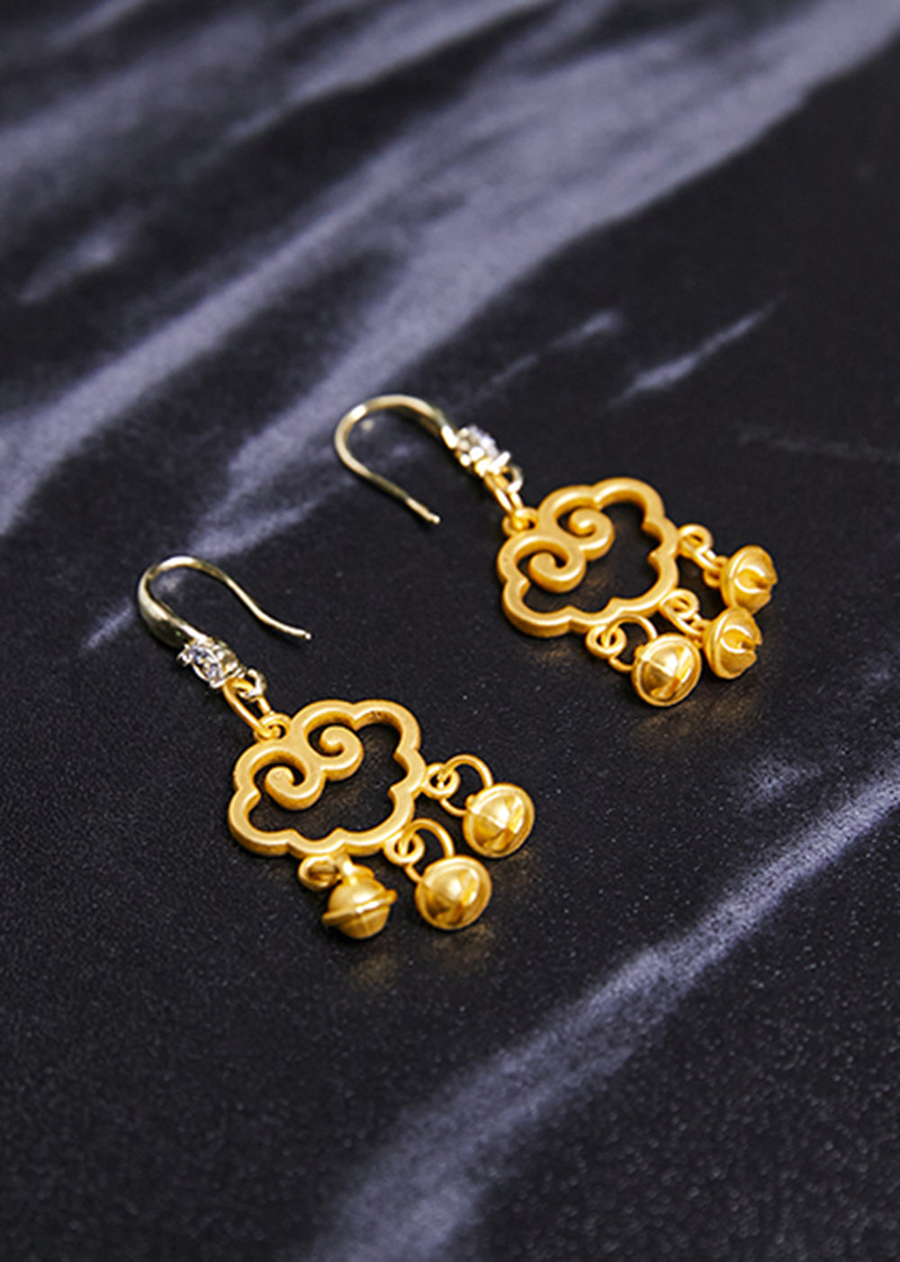 Art Small Bell Auspicious Clouds 14K Gold Pearl Drop Earrings - Omychic
