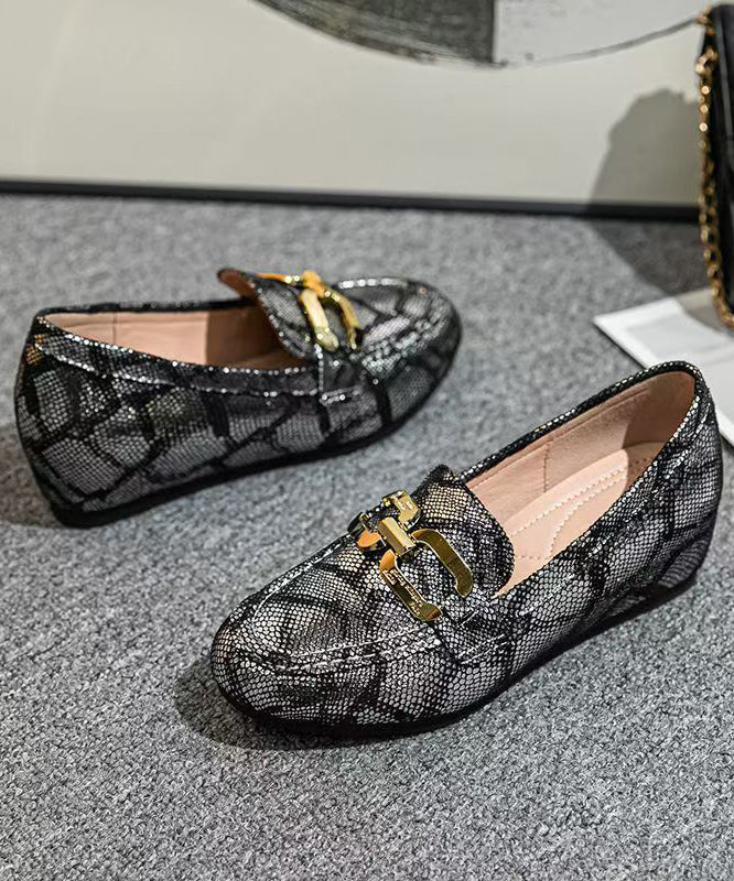 Art Splicing Wedge Loafers For Women Black Faux Leather