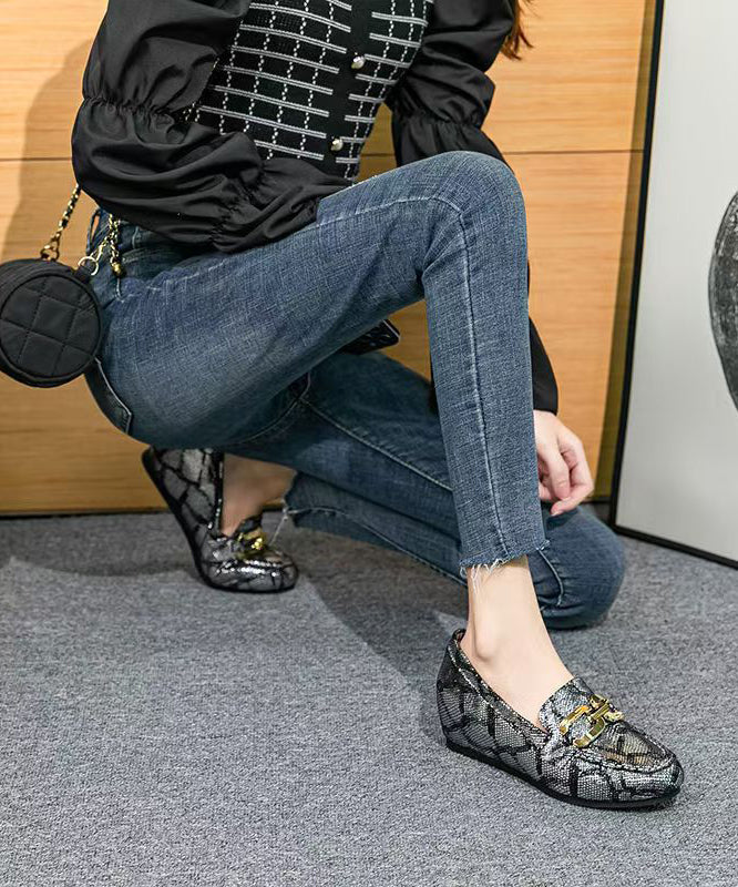 Art Splicing Wedge Loafers For Women Black Faux Leather