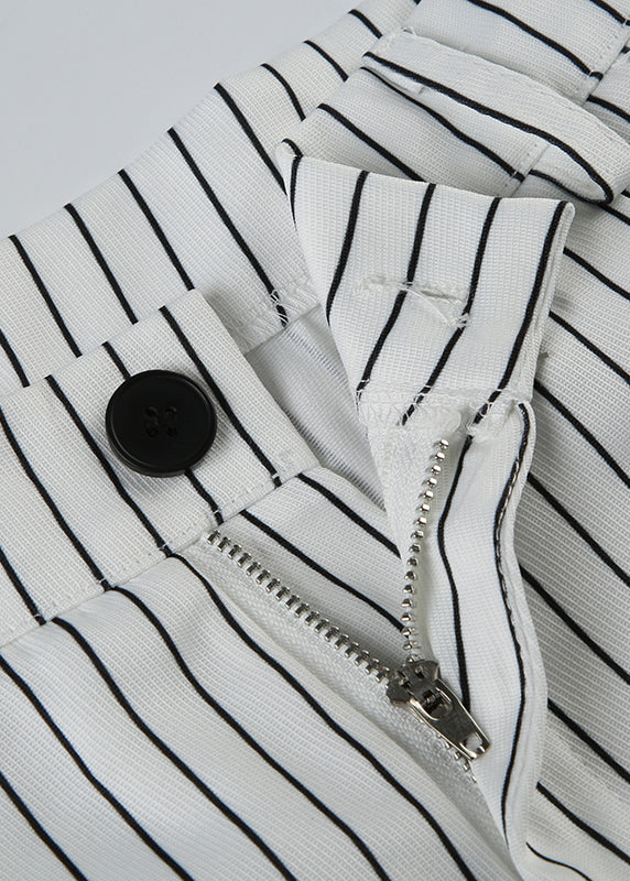 Art Striped Button High Waist Cotton Pants Summer