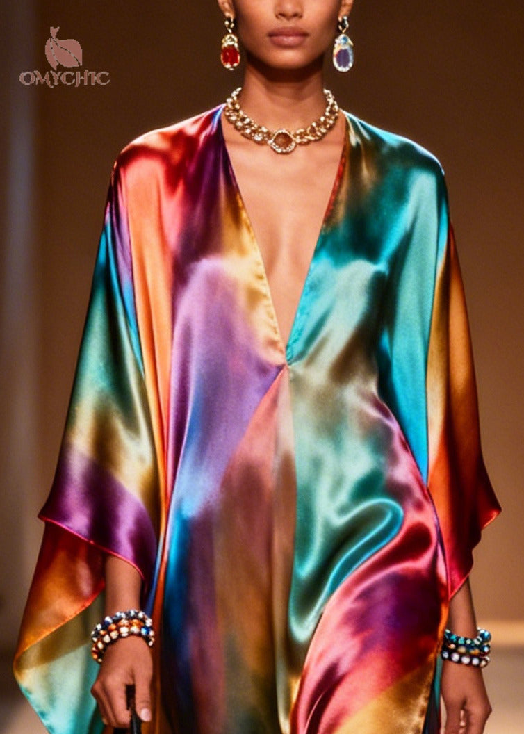 Art Tie Dye Exra Large Hem Side Open Chiffon Holiday Dresses Summer