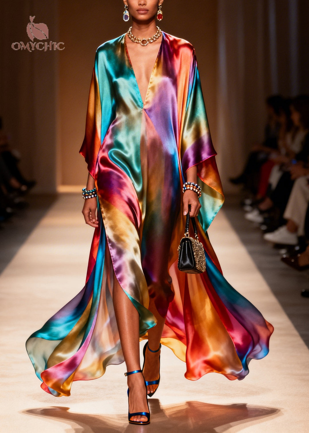 Art Tie Dye Exra Large Hem Side Open Chiffon Holiday Dresses Summer