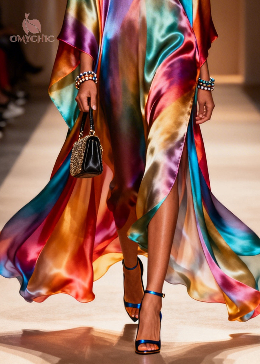 Art Tie Dye Exra Large Hem Side Open Chiffon Holiday Dresses Summer