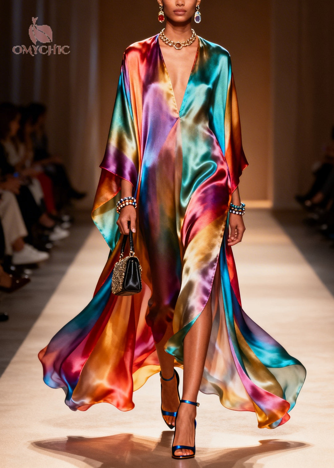 Art Tie Dye Exra Large Hem Side Open Chiffon Holiday Dresses Summer