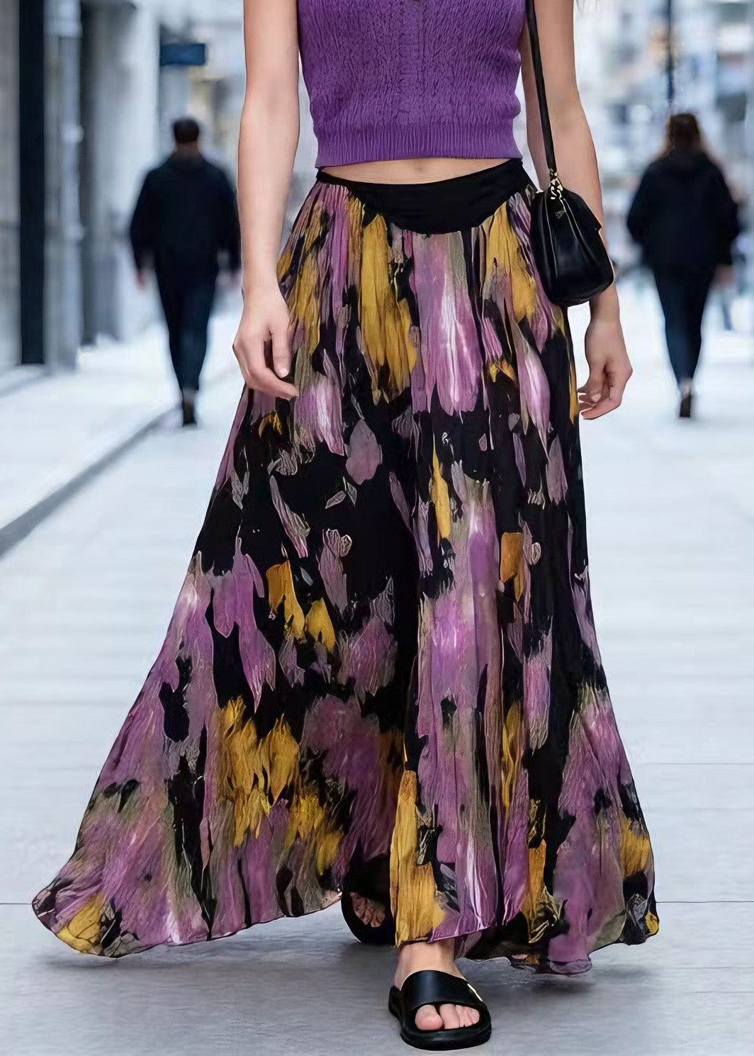 Art Tie Dye Wrinkled Exra Large Hem Chiffon Skirt Summer