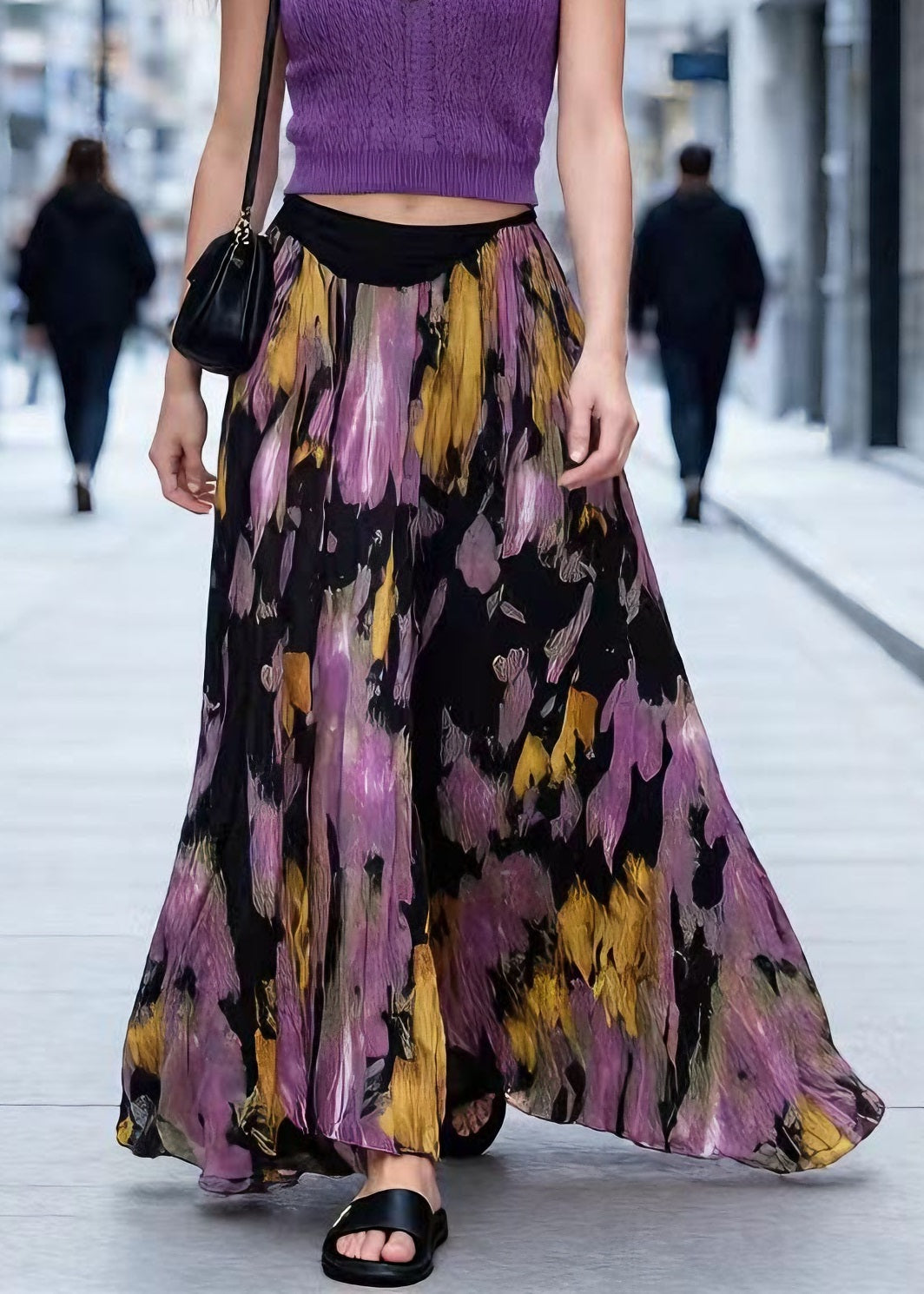 Art Tie Dye Wrinkled Exra Large Hem Chiffon Skirt Summer