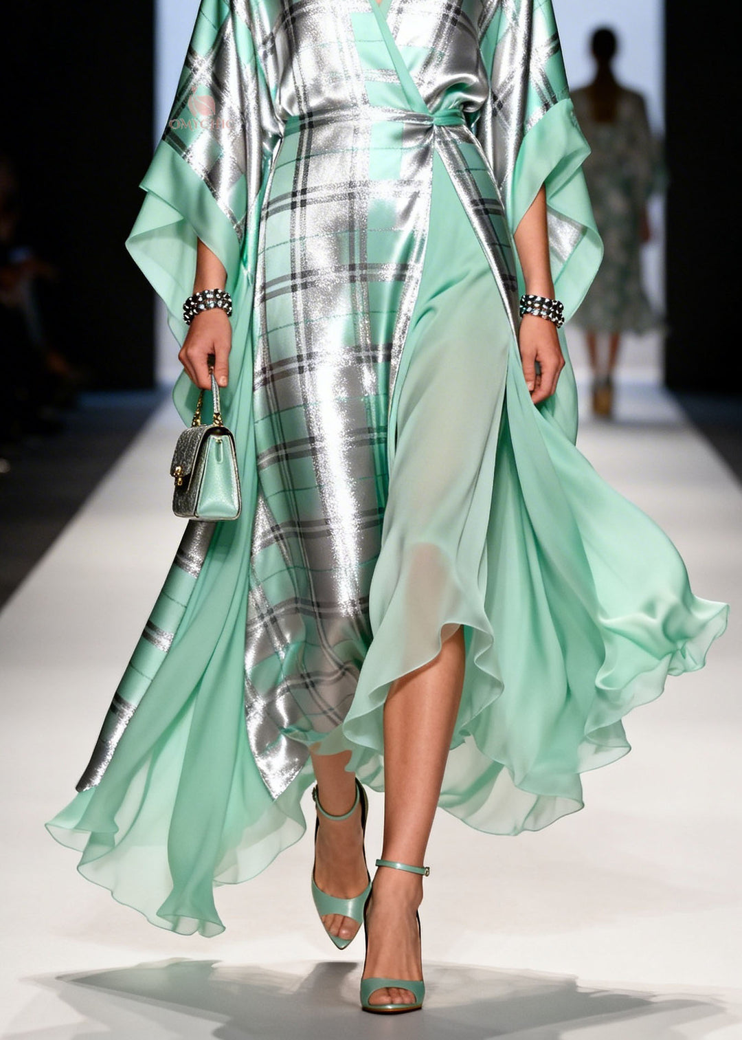Art V Neck Plaid Print Patchwork Chiffon Dress Summer