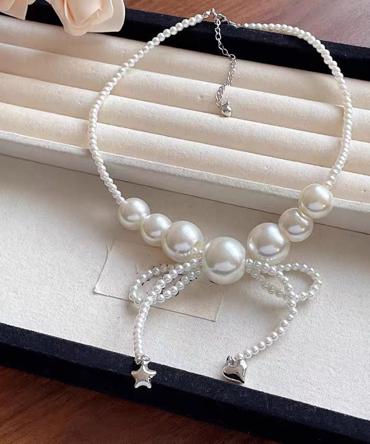 Art White Alloy Pearl Bow Pendant Necklace