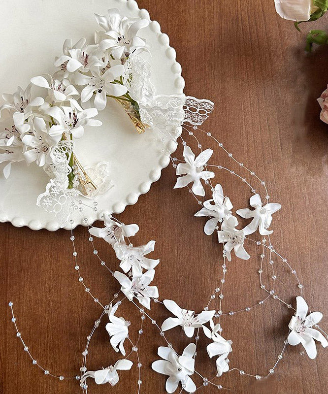 Art White Alloy Pearl Floral Tassel A Pair Hairpin