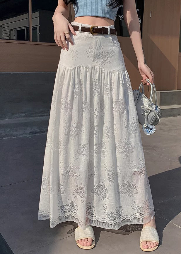 Art White Hollow Out High Waist Lace Skirt Summer