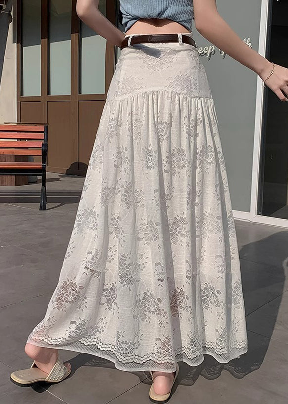 Art White Hollow Out High Waist Lace Skirt Summer