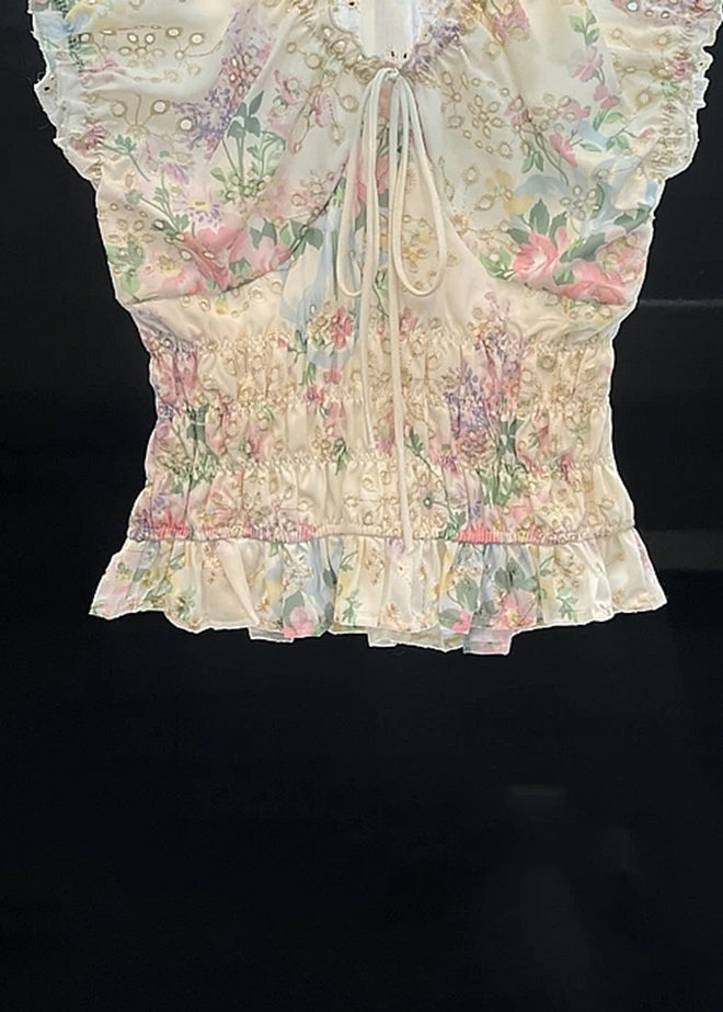 Art White Hollow Out Lace Up Cotton Shirt Summer