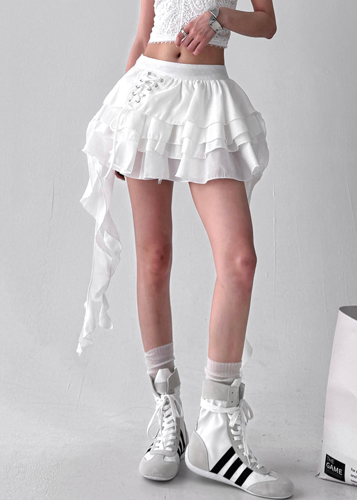 Art White Lace Up Cotton Asymmetrical Skirts Summer