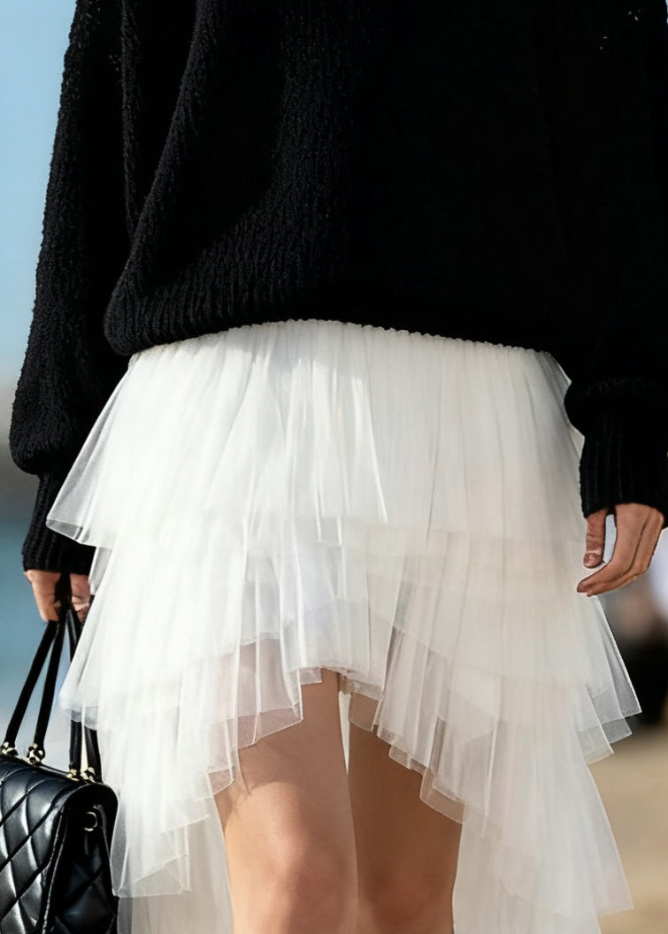 Art White Low High Design Solid Tulle Skirts Summer