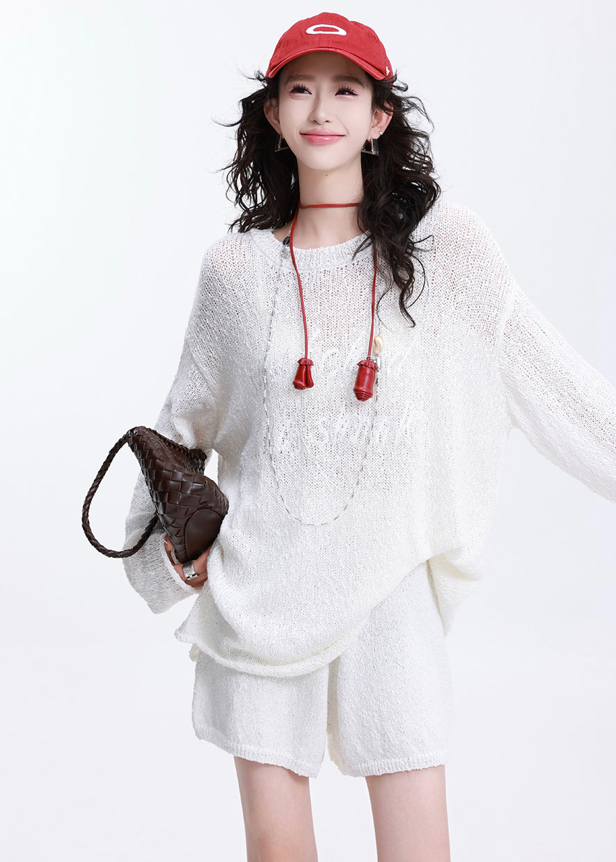 Art White Oversized Letter Knit Two Piece Suit Set Spring