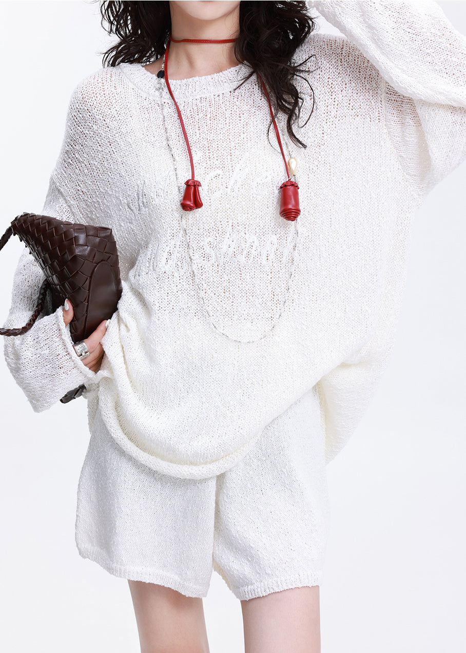 Art White Oversized Letter Knit Two Piece Suit Set Spring