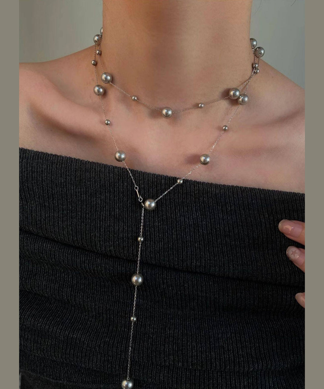 Art White Pearl Layering Adjustable Alloy Long Necklace