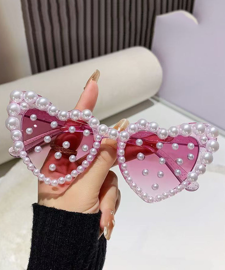 Art White Purple Resin Pearl Peach Heart Sunglasses