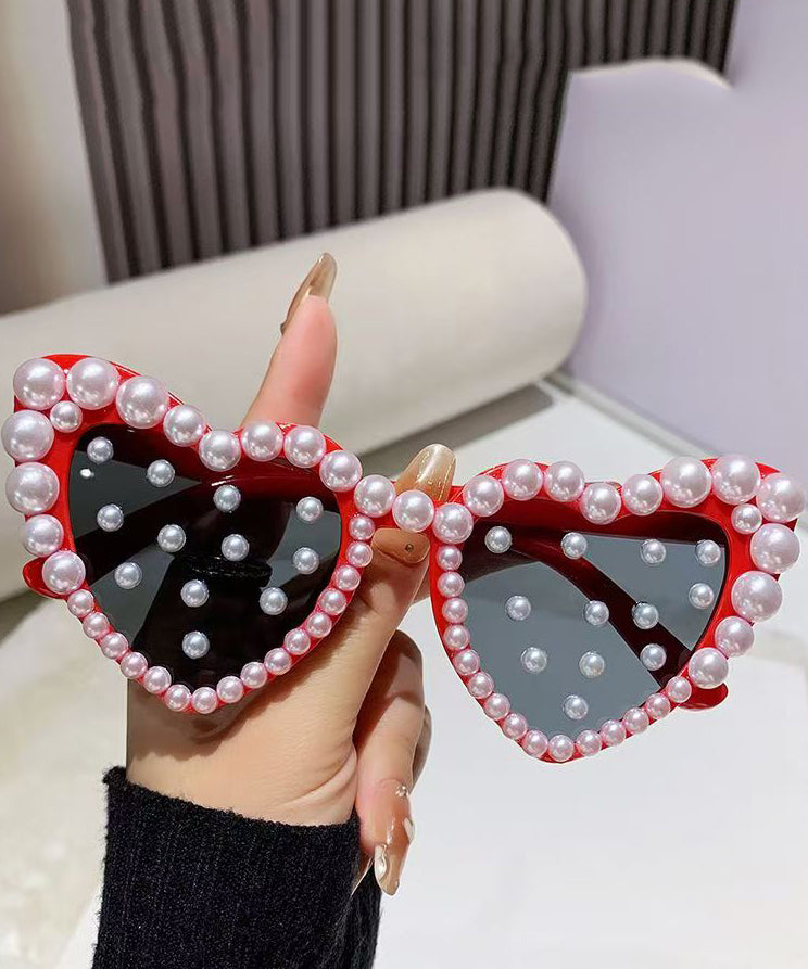 Art White Purple Resin Pearl Peach Heart Sunglasses