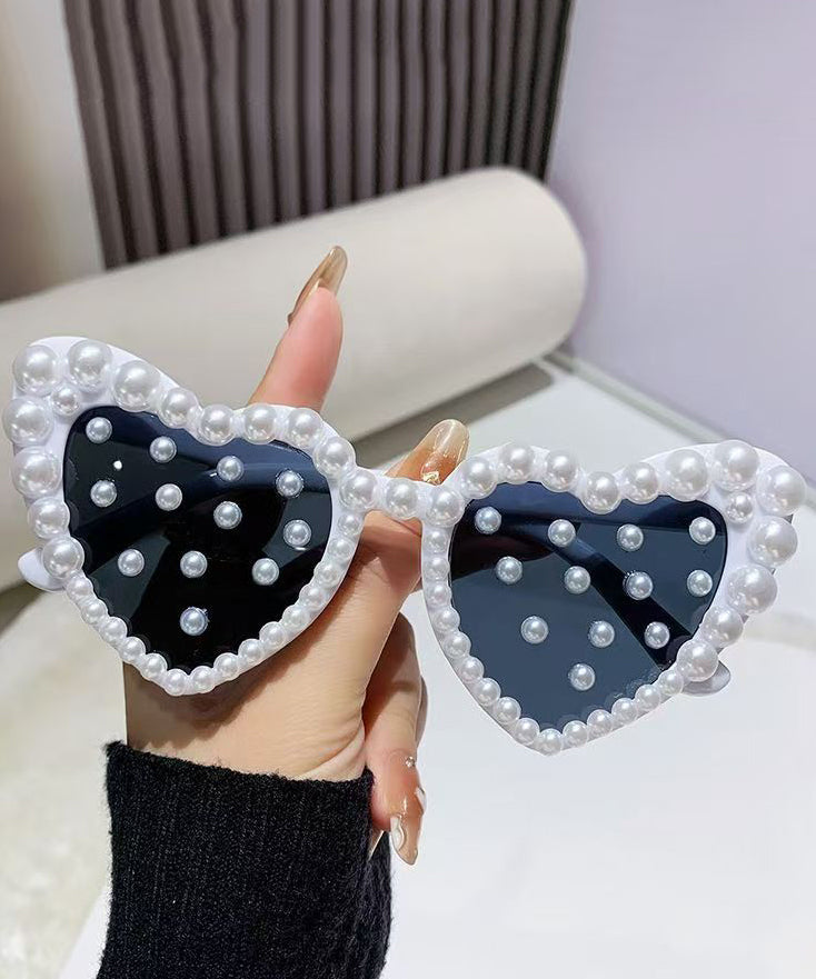 Art White Purple Resin Pearl Peach Heart Sunglasses