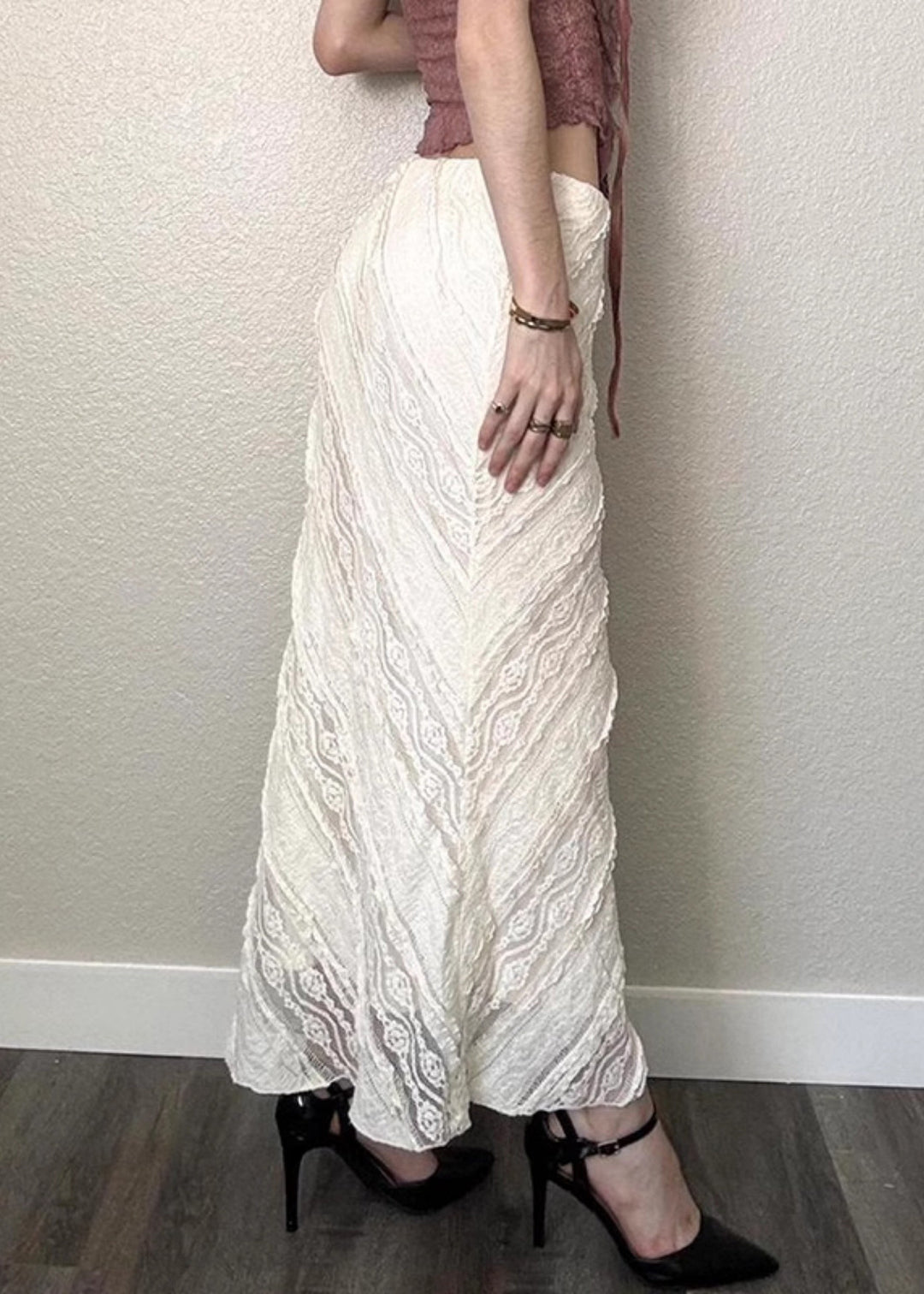 Art White Side Open High Waist Lace Skirts Summer