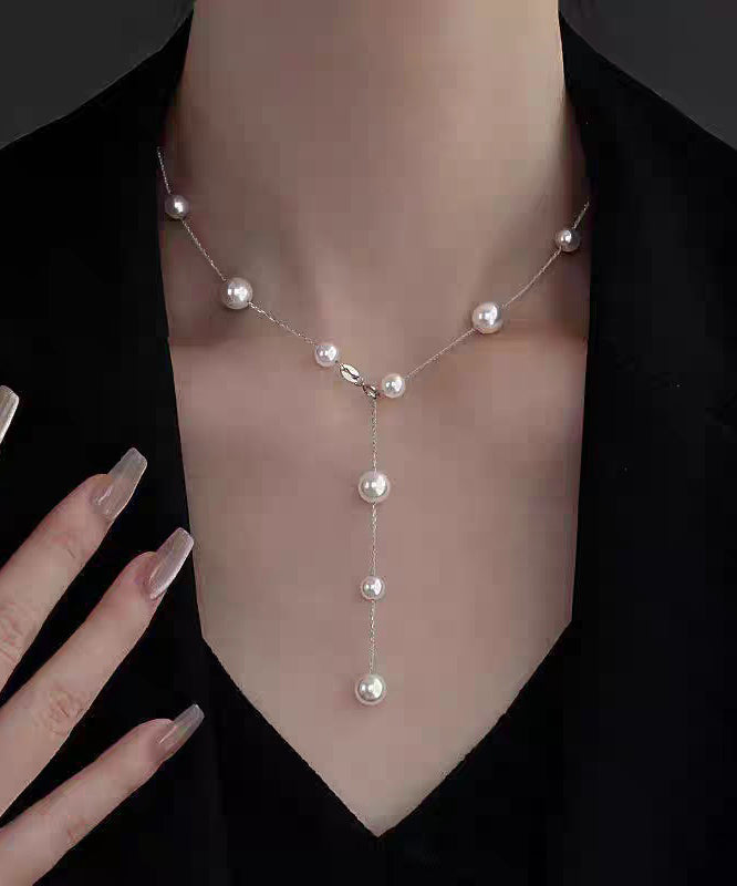Art White Stainless Steel Alloy Pearl Pendant Necklace