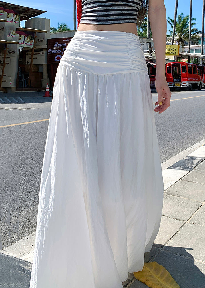 Art White Wrinkled Solid Cotton Skirts Summer
