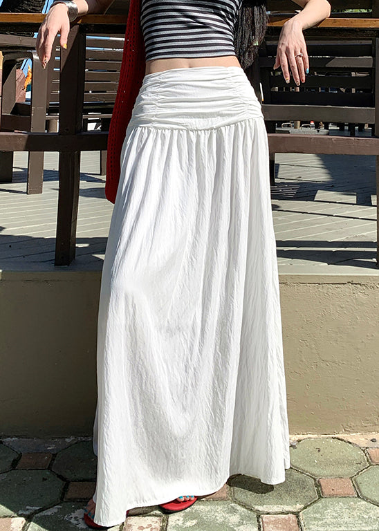 Art White Wrinkled Solid Cotton Skirts Summer