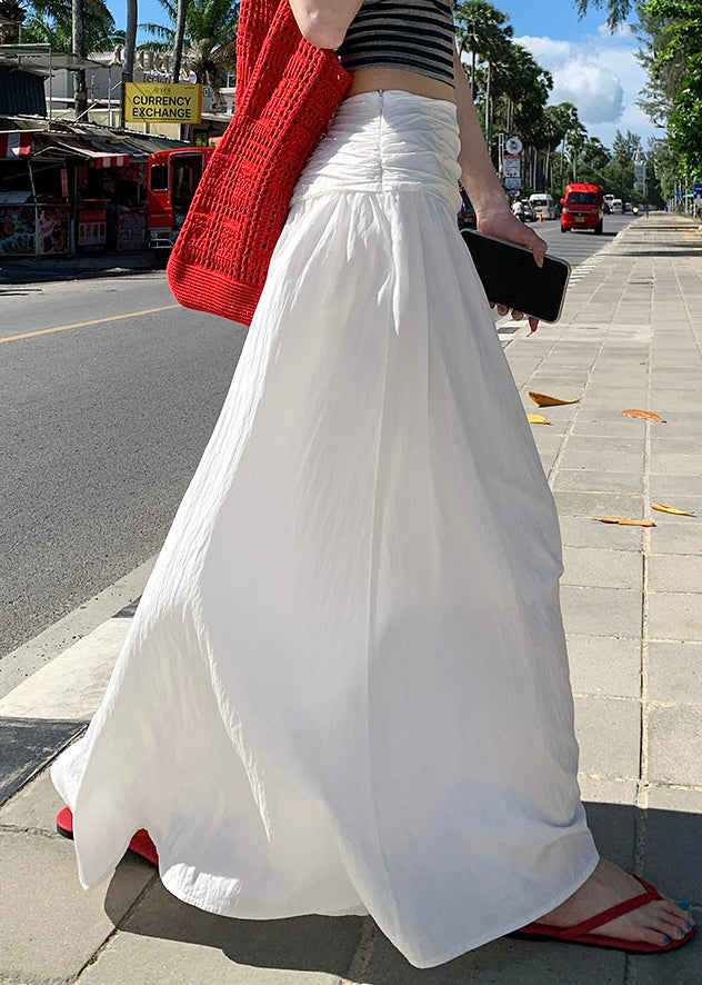Art White Wrinkled Solid Cotton Skirts Summer
