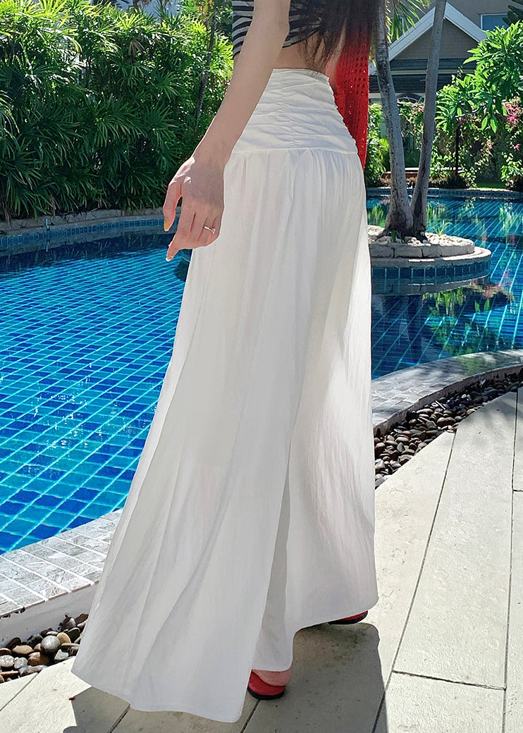 Art White Wrinkled Solid Cotton Skirts Summer