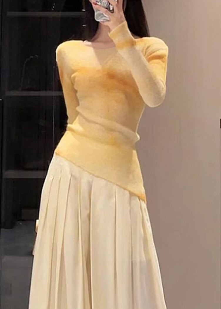 Art Yellow Asymmetrical Tie Dye Knit Sweaters Fall