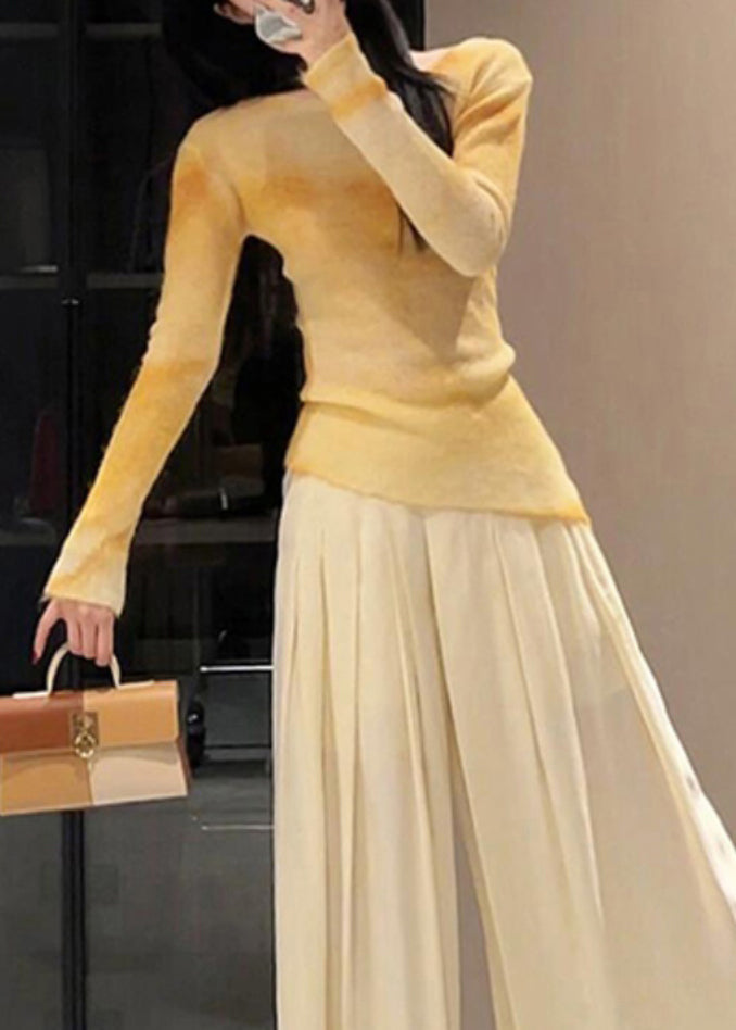 Art Yellow Asymmetrical Tie Dye Knit Sweaters Fall