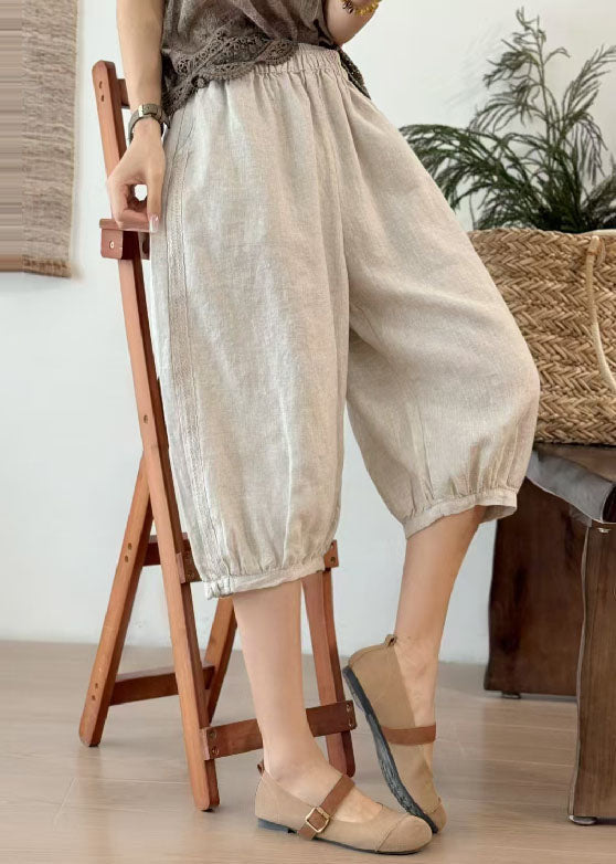 Art Yellow Oversized Chinese Button Linen Crop Pants Summer