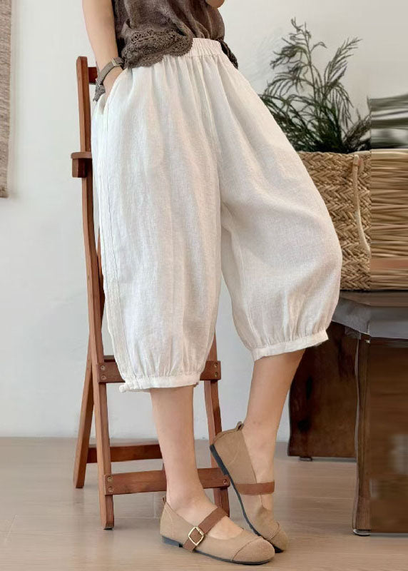 Art Yellow Oversized Chinese Button Linen Crop Pants Summer