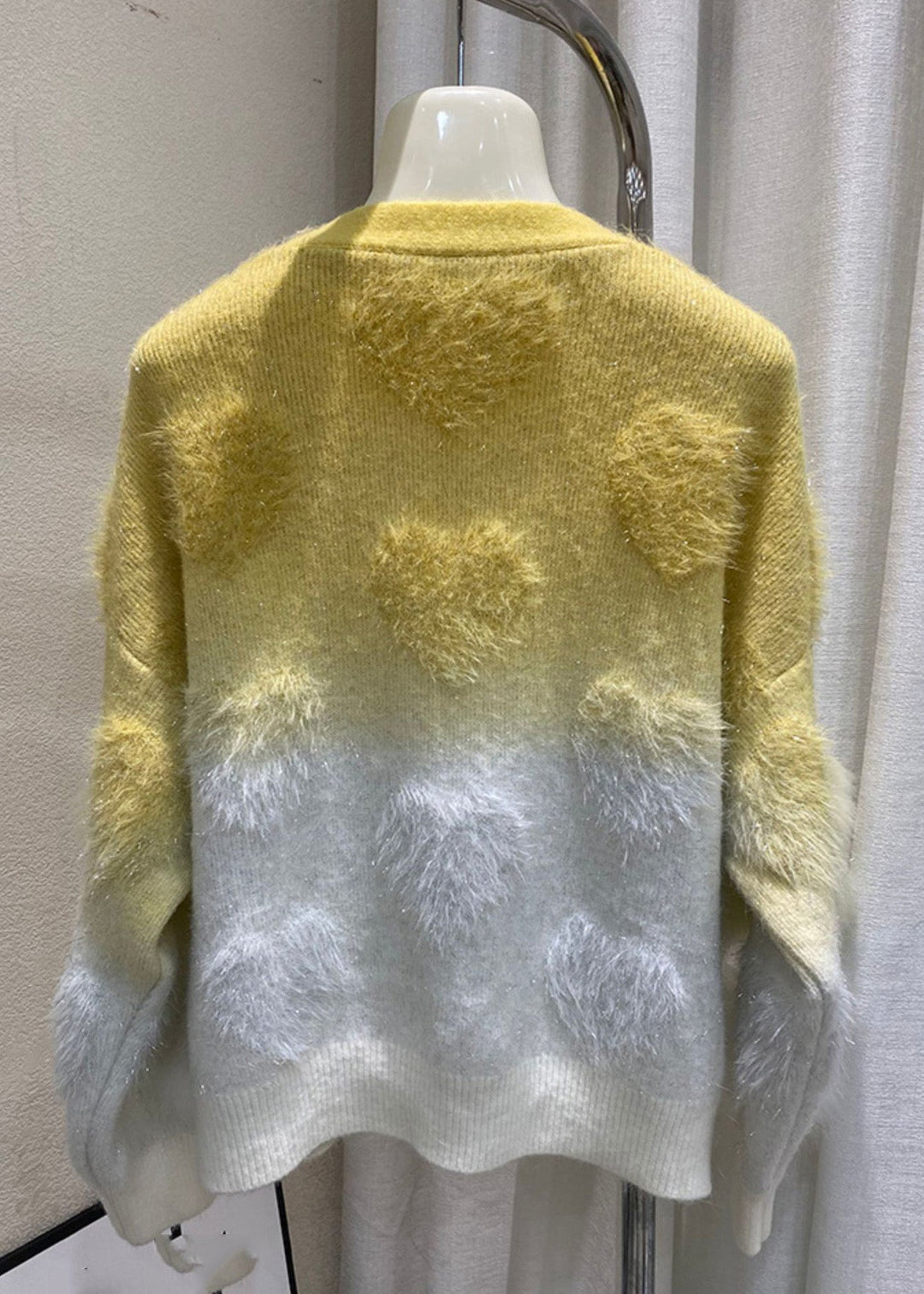 Art Yellow V Neck Patchwork Button Cotton Knit Cardigan Winter