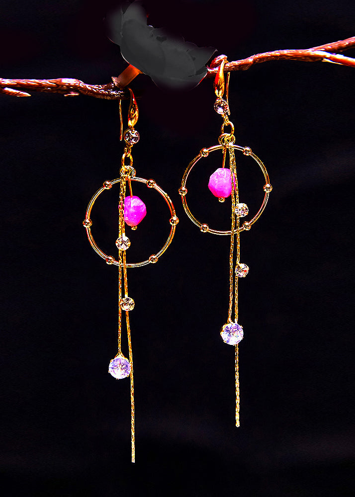 Art Zircon Tassels 14K Gold Long Drop Earrings