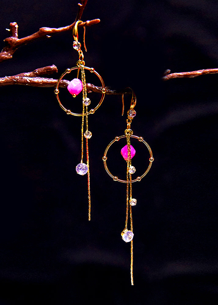 Art Zircon Tassels 14K Gold Long Drop Earrings